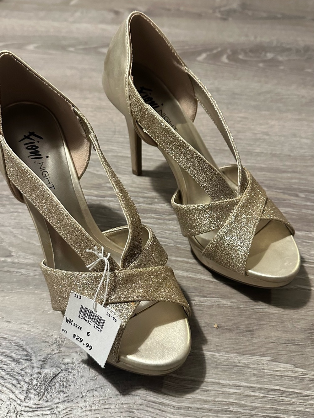 FIONI Night Gold Glitter Cross-Strap Stiletto Sandals